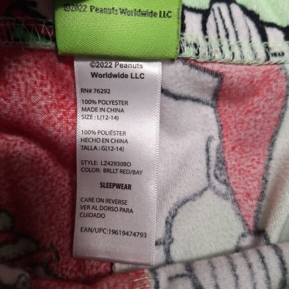 Peanuts Christmas Snoopy Red Green Pants Fluffy Soft Womens Large 12 10 Santa - Picture 5 of 8